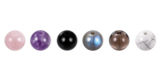 Six AUVRESSA gemstone choices arranged as a material library