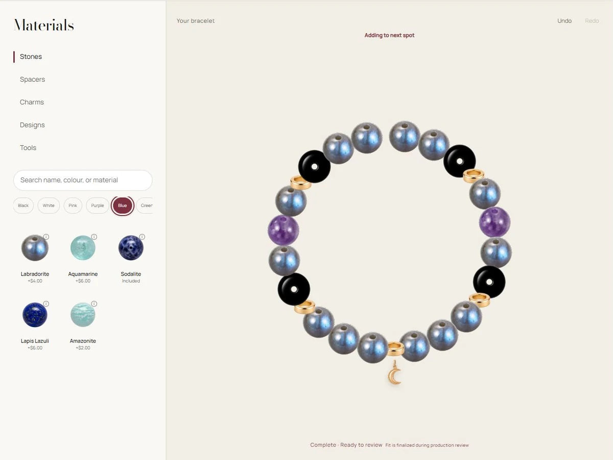 AUVRESSA Design Studio showing beads added to a bracelet